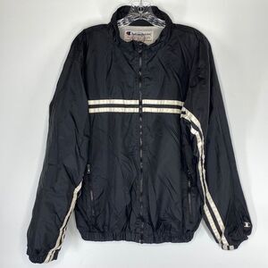 Vintage Champion Black Collared Full Zip Mesh Windbreaker Jacket Size Medium